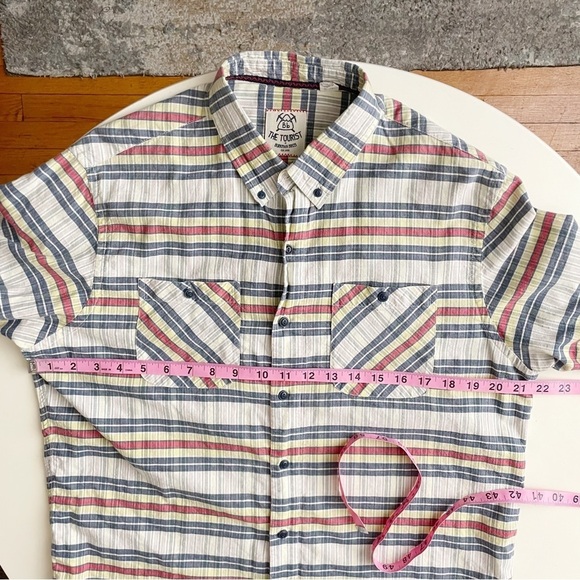 Burkman Bros Men’s Lightweight Cotton Stripe Short Sleeve Button Shirt Medium - Picture 4 of 7